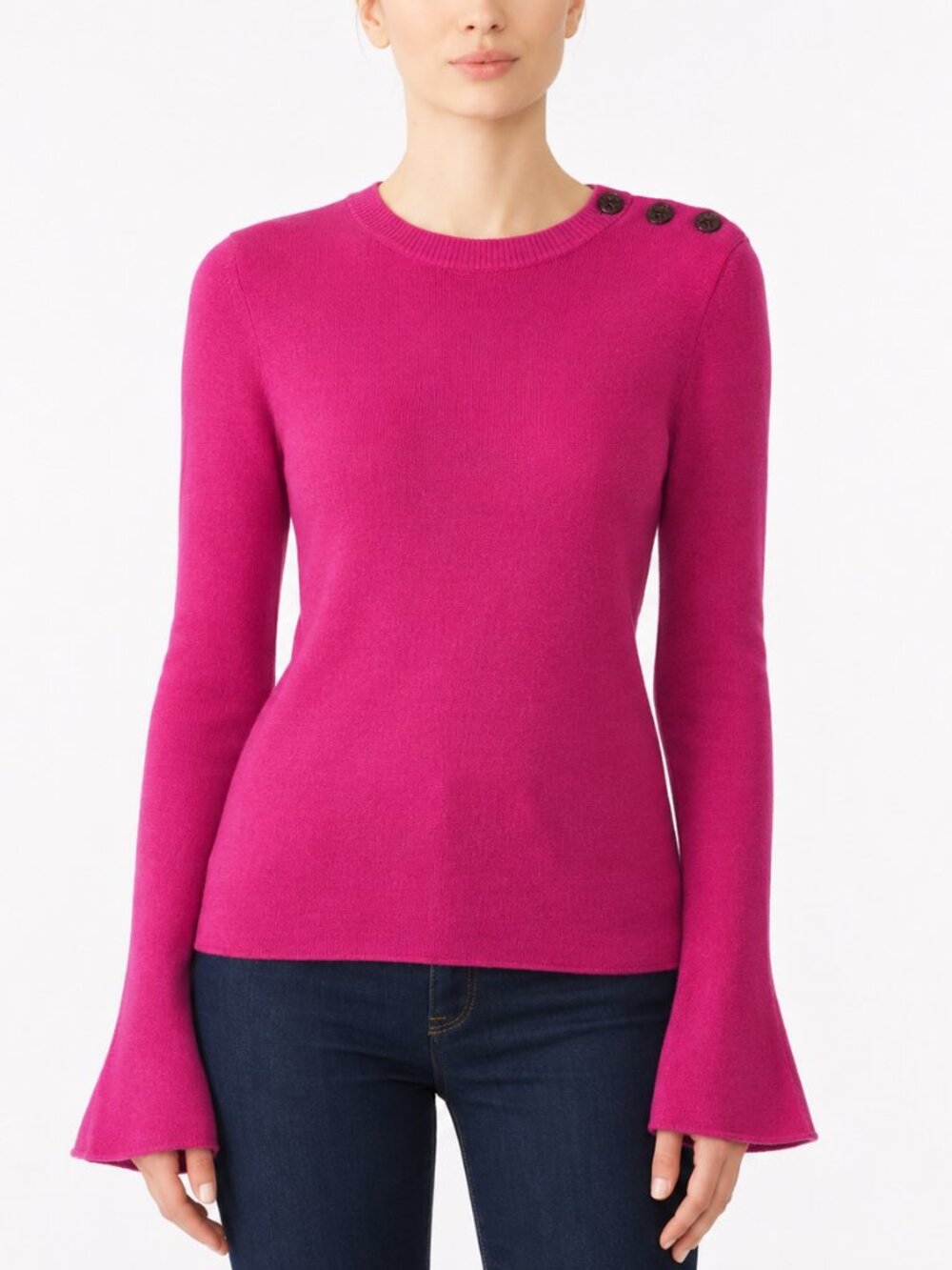 Tory Burch Kimberly Merino Wool Sweater Pink Women's Size XL Bell Sleeves Fall